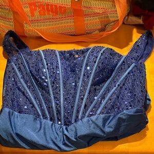 Blue Sequin Off the Shoulder Mini Dress